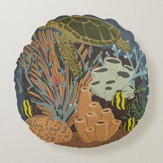 Vintage Aquarium Rond Kussen (Voorkant)