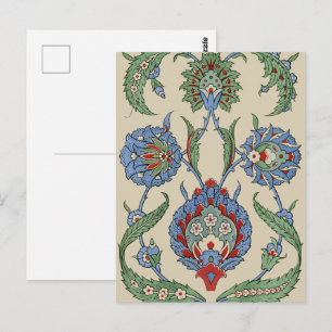 Vintage Arabisch Blauw Rood Geometrisch Bloemmotie Briefkaart