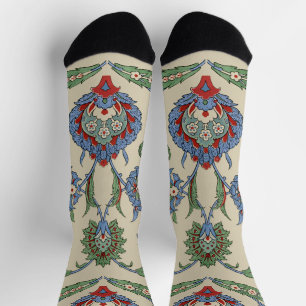 Vintage Arabisch Blauw Rood Geometrisch Bloemmotie Sokken