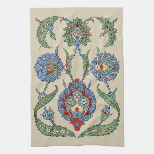 Vintage Arabisch Blauw Rood Geometrisch Bloemmotie Theedoek