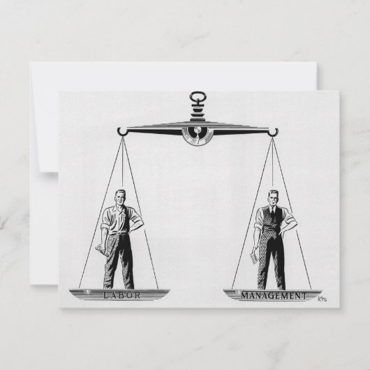 Vintage arbeid versus management, schalen van just (Voorkant)