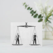 Vintage arbeid versus management, schalen van just briefkaart (Staand voorkant)