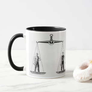 Vintage arbeid versus management, schalen van just mok