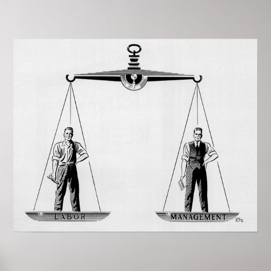 Vintage arbeid versus management, schalen van just poster (Voorkant)