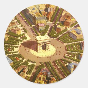 Vintage Arc de Triomphe, Parijs, Frankrijk Reis Ku Ronde Sticker