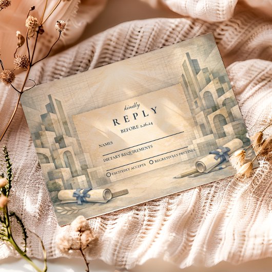 Vintage Architecture Drawing Graduation RSVP Kaartje