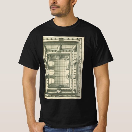 Vintage Architectuur, Atrium Binnenplaats Perspect T-shirt (Voorkant)