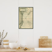 Vintage architectuur, bogen kolommen perspectief poster (Keuken)