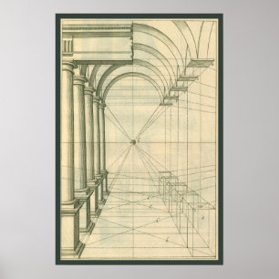Vintage architectuur, bogen kolommen perspectief poster