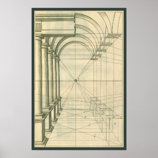 Vintage architectuur, bogen kolommen perspectief poster (Voorkant)