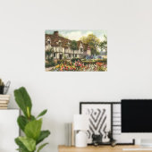 Vintage architectuur formele tuin Engelse cottage Poster (Thuiskantoor)