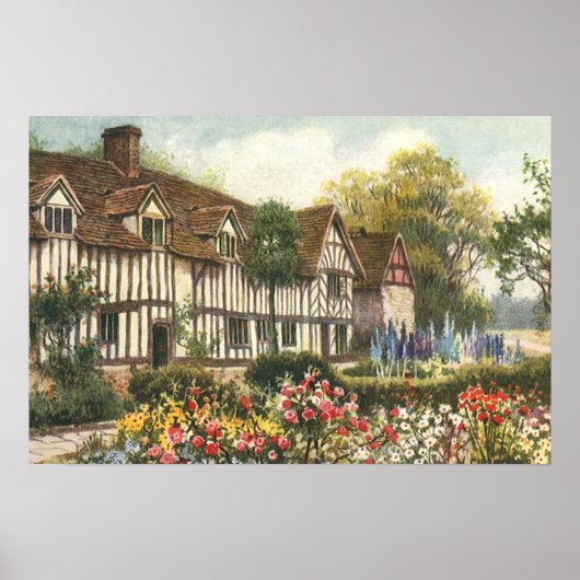 Vintage architectuur formele tuin Engelse cottage Poster (Voorkant)