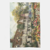 Vintage architectuur Formele tuin Engelse cottage Theedoek (Verticaal)