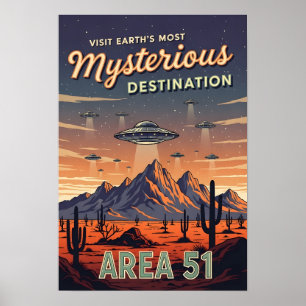 Vintage Area 51 Retro UFO Alien Reizen  Poster
