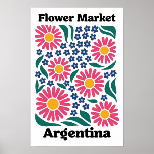 Vintage Argentinië Bloemenmarkt Roze Margriet Poster