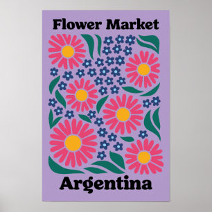 Vintage Argentinië Bloemenmarkt Roze Margriet Poster