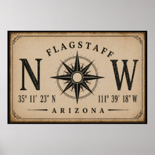 Vintage Arizona Coördinaten Kompas Poster