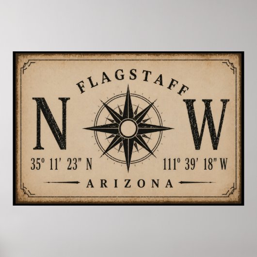 Vintage Arizona Coördinaten Kompas Poster (Voorkant)