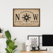 Vintage Arizona Coördinaten Kompas Poster (Thuiskantoor)
