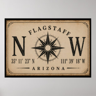 Vintage Arizona Coördinaten Kompas Poster