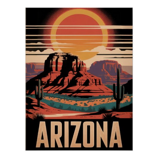 Vintage Arizona Desert Sunset Cactus Landscape Perfect Poster (Voorkant)