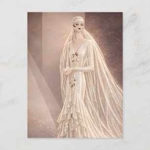 Vintage Art Deco Bruidsmode-illustratie Briefkaart