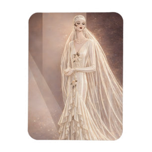 Vintage Art Deco Bruidsmode-illustratie Magneet