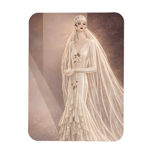 Vintage Art Deco Bruidsmode-illustratie Magneet (Verticaal)