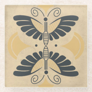 Vintage Art Deco Butterfly Motif Glazen Onderzetter
