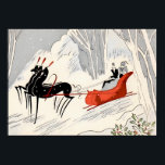 Vintage Art Deco Christmas Sleigh Ride Card Poster<br><div class="desc">Celebrate the magic of the holiday season with this elegant vintage Art Deco Christmas sleigh ride illustration. This stylish winter scene features a striking black horse pulling a bright red sleigh through a snowy forest while a sophisticated couple rides beneath falling snow. The bold lines, minimalist composition, and dramatic contrast...</div>