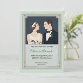 Vintage Art Deco Couple Wedding Invitation Kaart (Staand voorkant)