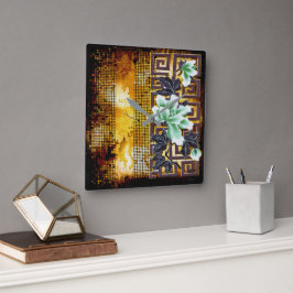 Vintage Art Deco Distressed Asian Flower Design Vierkante Klok