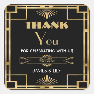 Vintage Art Deco Gatsby Roaring 20s Gouden Verjaar Vierkante Sticker