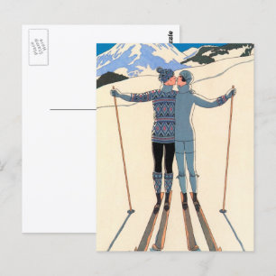 Vintage Art Deco, Geliefden in Sneeuw door George  Briefkaart