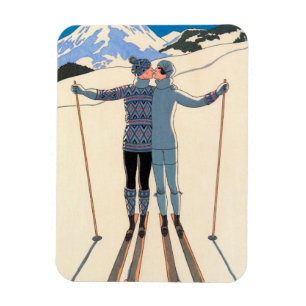 Vintage Art Deco, Geliefden in Sneeuw door George Magneet