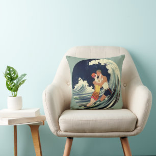 Vintage Art Deco Geliefden Kussen in de Golven bij