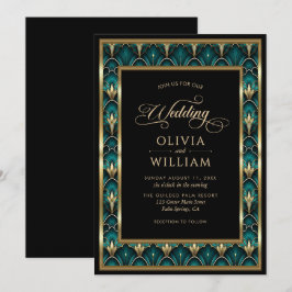 Vintage Art Deco Gold Frame Wedding Kaart