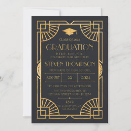 Vintage Art Deco Graduation Invitation Kaart
