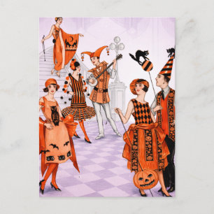 Vintage Art Deco Halloween-feestillustratie Briefkaart