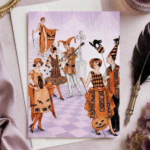 Vintage Art Deco Halloween-feestillustratie Briefkaart