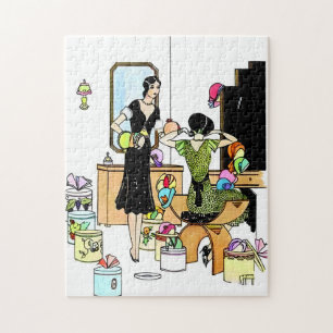 Vintage Art Deco hoedenwinkel-illustratie uit de j Legpuzzel
