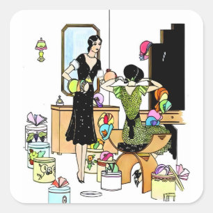 Vintage Art Deco hoedenwinkel-illustratie uit de j Vierkante Sticker