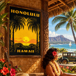 Vintage Art Deco Honolulu, Hawaï toerisme reizen Perfect Poster