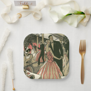 Vintage Art Deco-huwelijk, pasgetrouwden eerste da Papieren Bordje