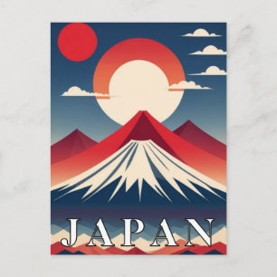 Vintage Art Deco Japan Rode Zon Reizen Briefkaart