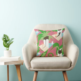 Vintage Art Deco Jazz Pochoir Palmbomen en Vogels Kussen