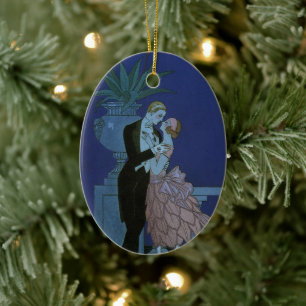 Vintage Art Deco Jonggehuwd, Oui door George Barbi Keramisch Ornament