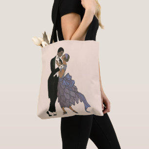 Vintage Art Deco Jonggehuwden, Bruid en Bruidegom Tote Bag