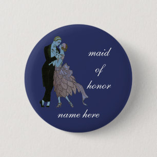 Vintage Art Deco Jonggehuwden, Liefde Huwelijksdan Ronde Button 5,7 Cm