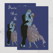 Vintage Art Deco Jonggehuwden, Uitnodiging Trouwda (Voorkant / Achterkant)